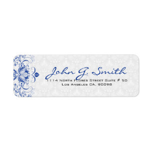 Etiqueta Royal Blue & White Vintage Floral Swirls & Damask