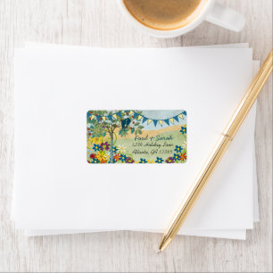 Etiqueta Royal Blue & Yellow Bunting Vintage Love Birds