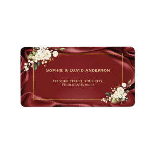 Etiqueta Royal Burgundy White Flowers Gold Christening