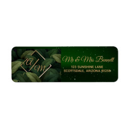 Etiqueta Royal Dark Green Leaves Gold Frame Return Address