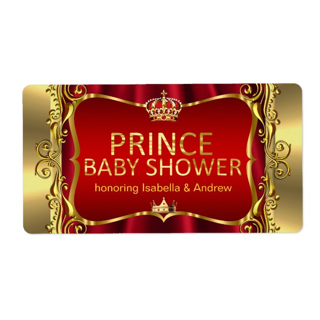 Etiqueta Royal Red Baby Shower Gold Boy (Frente)