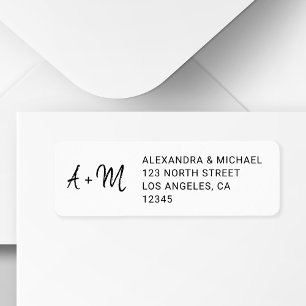 Etiqueta Rsvp boda monogramada en blanco y negro