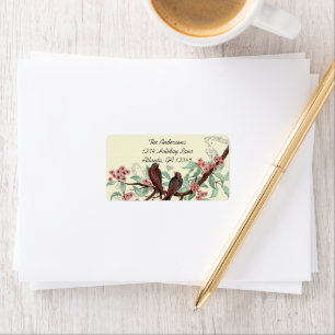 Etiqueta RSVP de la rama floral de coral de las aves rojas 