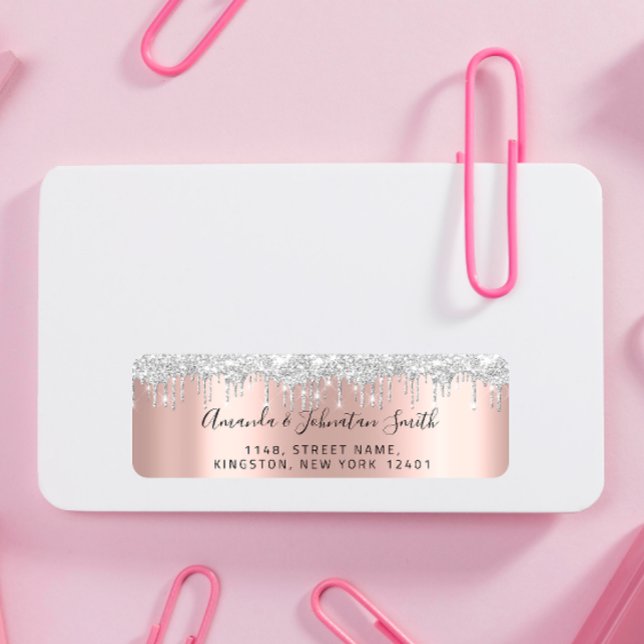 Etiqueta RSVP Nueva dirección Boda Rosa de gris plateado (Subido por el creador)