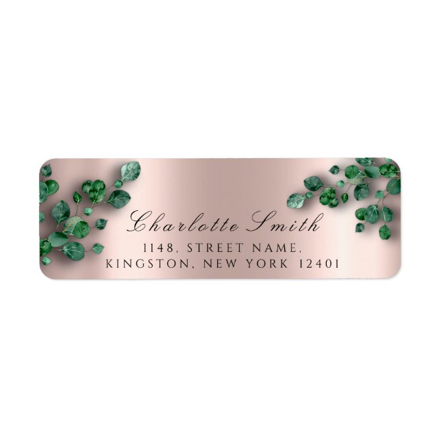 Etiqueta RSVP Rosa Eucalyptus Boda Verde Dirección de retor (Frente)