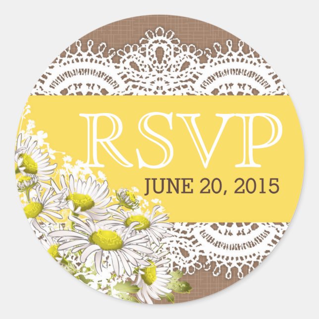 Etiqueta RSVP Rústica de Daisies Lace Burlap (Anverso)