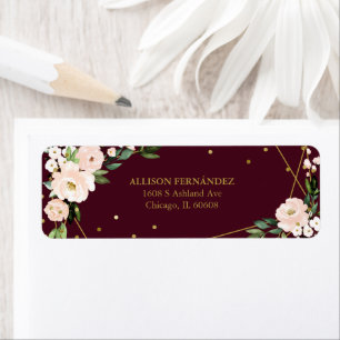 Etiqueta Rubor Floral Borgoña Quinceañera