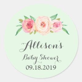 Etiqueta Rubor Pink Floral Green Baby Shower