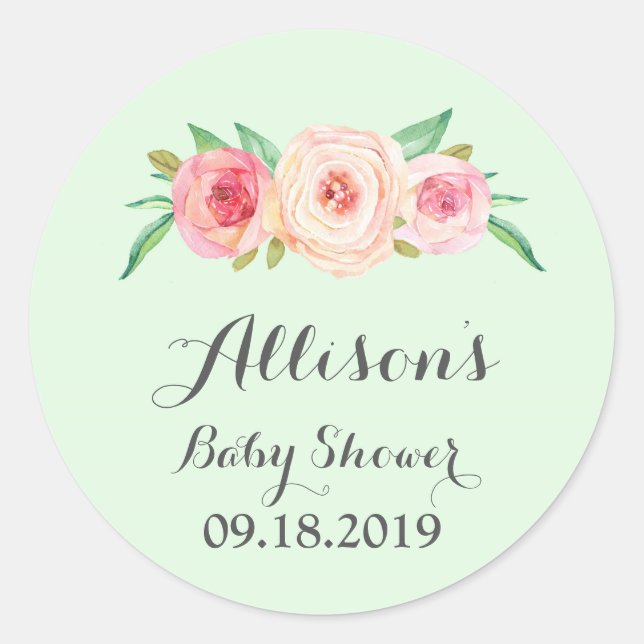 Etiqueta Rubor Pink Floral Green Baby Shower (Anverso)