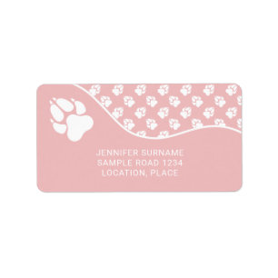 Etiqueta Rubor Pink & White Paws con texto Personalizado