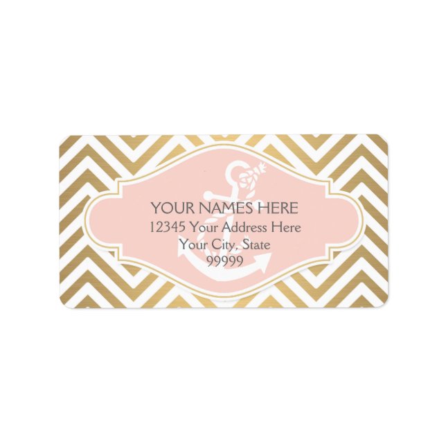 Etiqueta Rubor Preppy Chevron Stripe Modern Nautical Anchor (Frente)