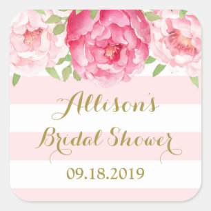 Etiqueta Rubor Stripe Pink Floral Bridal Shower Fa