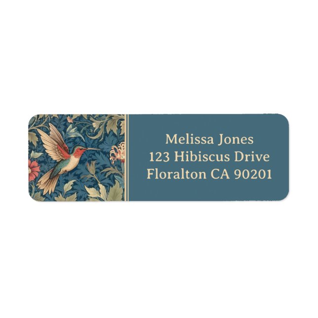 Etiqueta Ruby-throated hummingbird William Morris style (Frente)