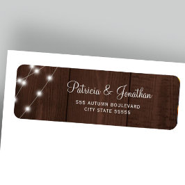Etiqueta Rustic barn wood lights wedding return address