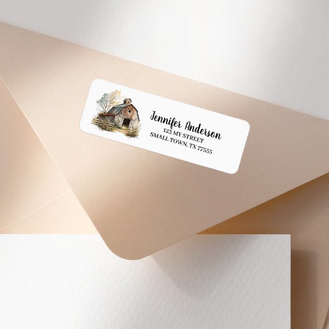 Etiqueta Rustic Brown Barn Farm Address (Subido por el creador)