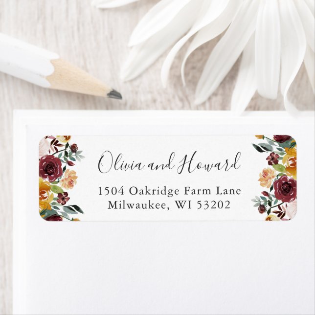 Etiqueta Rustic Burgundy Bloom Autumn Chic Floral (In situ)