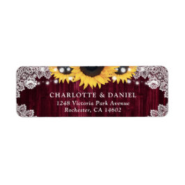 Etiqueta Rustic Burgundy Sunflower Return Address Labels