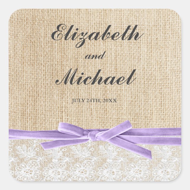 Etiqueta Rustic Burlap Lace Lavender Cinta Favorit (Anverso)
