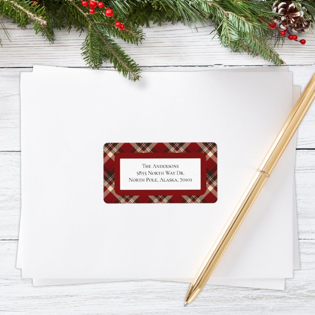 Etiqueta Rustic Christmas Red Green Tartan Plaid Address (Subido por el creador)