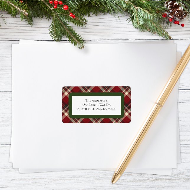 Etiqueta Rustic Christmas Red Green Tartan Plaid Address (Subido por el creador)