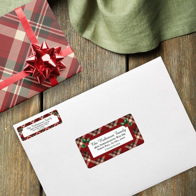 Etiqueta Rustic Christmas Red Green Tartan Plaid Address (Subido por el creador)