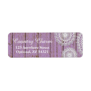 Etiqueta Rustic Crochet Doilies Purple Wood Return Address