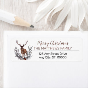 Etiqueta Rustic Deer Buck Merry Christmas Family