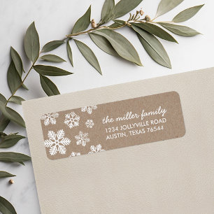Etiqueta Rustic Faux Kraft Snowflakes Address Labs