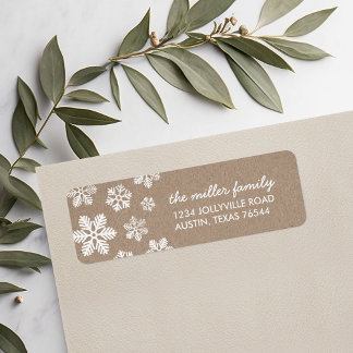Etiqueta Rustic Faux Kraft Snowflakes Address Labs
