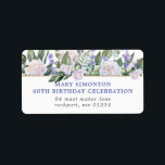 Etiqueta Rustic Floral 60th Birthday Party Return Address<br><div class="desc">Etiqueta botánica floral muy bonito azul y blanco para la celebración de su fiesta de cumpleaños número 60. Las rosas blancas y las flores azules pequeñas se esconden en unas hojas verdes profundas. Una descripción del fiesta está en azul, la dirección está en gris oscuro. Este artículo forma parte de...</div>