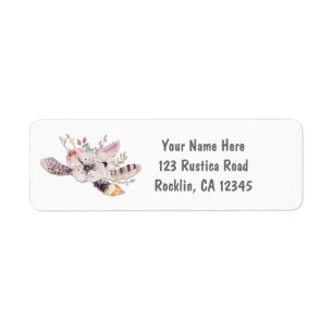 Etiqueta Rustic Floral & Feathers Boho Chic Invitation