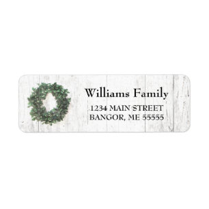 Etiqueta Rustic Greenery Wreath White Wood Return Address