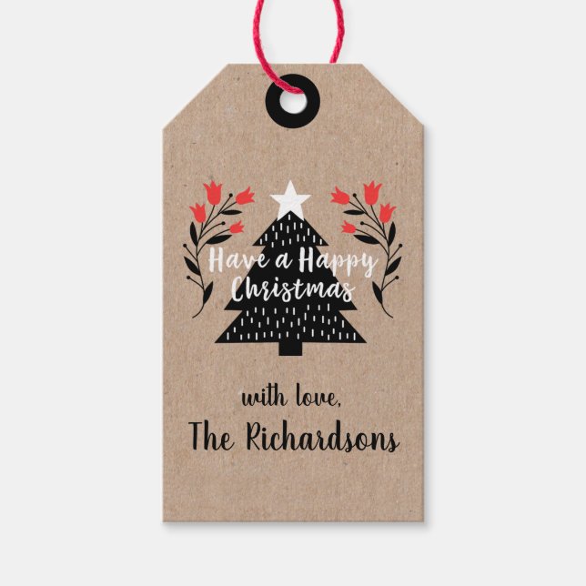 Etiqueta Rustic Kraft Christmas Tree de Regalo (Anverso)