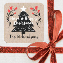 Etiqueta Rustic Kraft Christmas Tree de Regalo