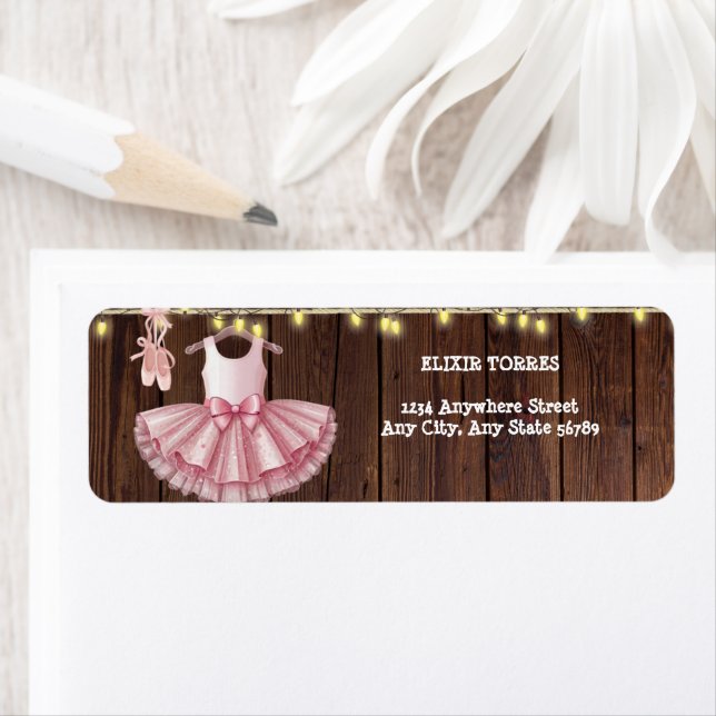 Etiqueta Rustic Little Ballerina Tutu Purpurina Baby Shower (In situ)