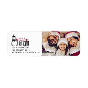 Etiqueta Rustic Merry and Bright Photo Return Address 