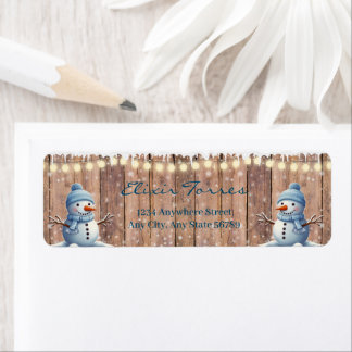 Etiqueta Rustic Modern Elegant Blue Snowman Baby Shower