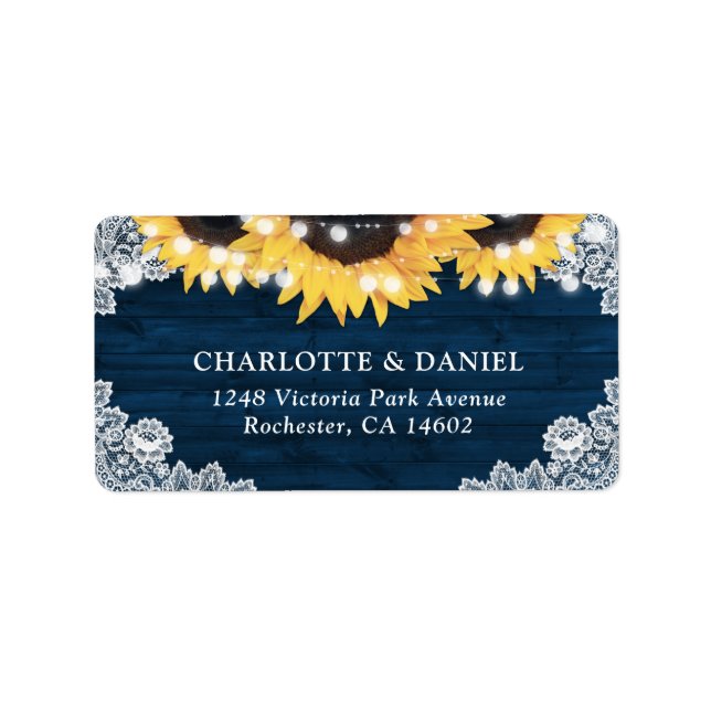 Etiqueta Rustic Navy Blue Wood Sunflower Address Labels (Frente)