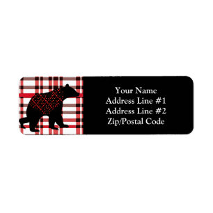 Etiqueta Rustic Northwoods Black Bear Silhouette On Plaid
