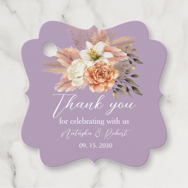 Etiqueta Rustic Peach Floral Wedding Favor (Anverso)