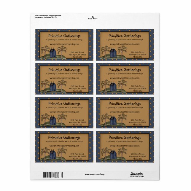 Etiqueta Rustic Primitive Saltbox & Stars Shipping (Hoja Entera)