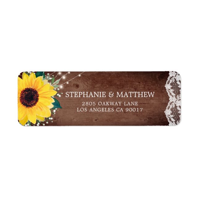 Etiqueta Rustic Sunflower Lace Babys Respiraciones (Frente)
