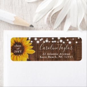 Etiqueta Rustic Sunflower String Lights Graduation Address