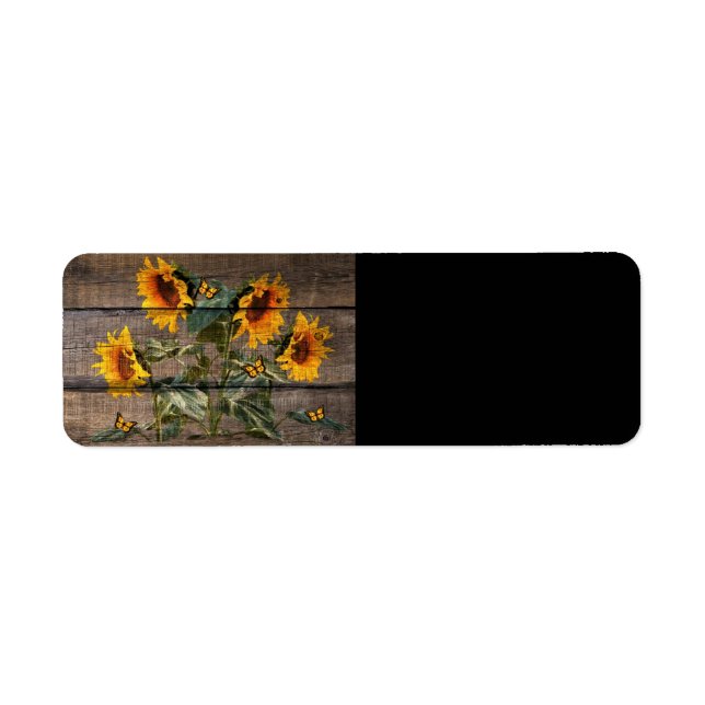 Etiqueta Rustic Sunflowers Butterflies Barn Board (Frente)