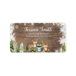 Etiqueta Rustic Winter Animals Woodland Birthday Address