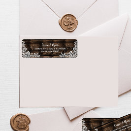 Etiqueta Rustic Wood and Lace Wedding Return Address Label