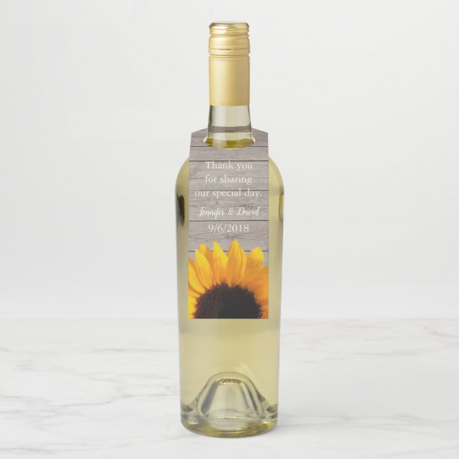 Etiqueta Rustic Wood and Sunflower Wine Favtle (En botella)