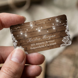 Etiqueta Rustic Wood Mason Jar String Luces Lace