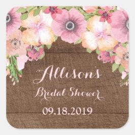 Etiqueta Rustic Wood Pink Floral Bridal Shower Fav