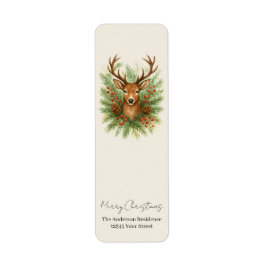 Etiqueta Rustic Woodland Deer Head with Winter Foliage - 